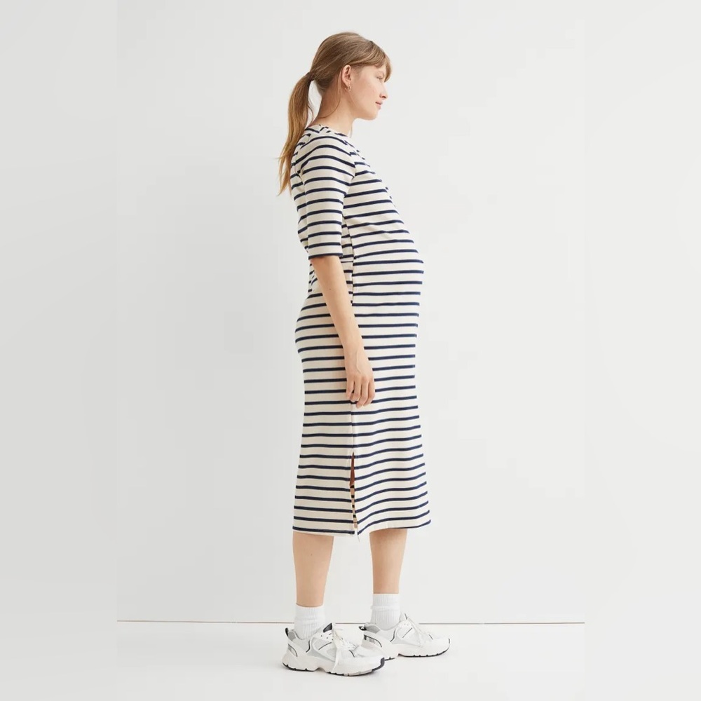 H&M | Striped Stretch Cotton Short Sleeve‎ Midi Dress Size XS
